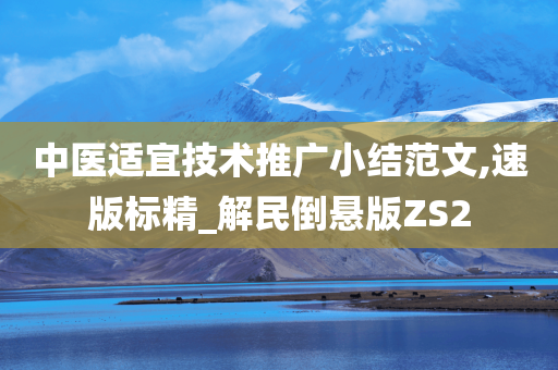 中医适宜技术推广小结范文,速版标精_解民倒悬版ZS2